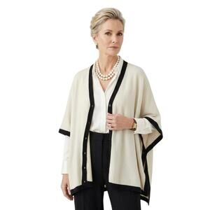 NWT BCBGMAXAZRIA Women's Small Med Cape Poncho Cardigan Wool Angora Cream Black